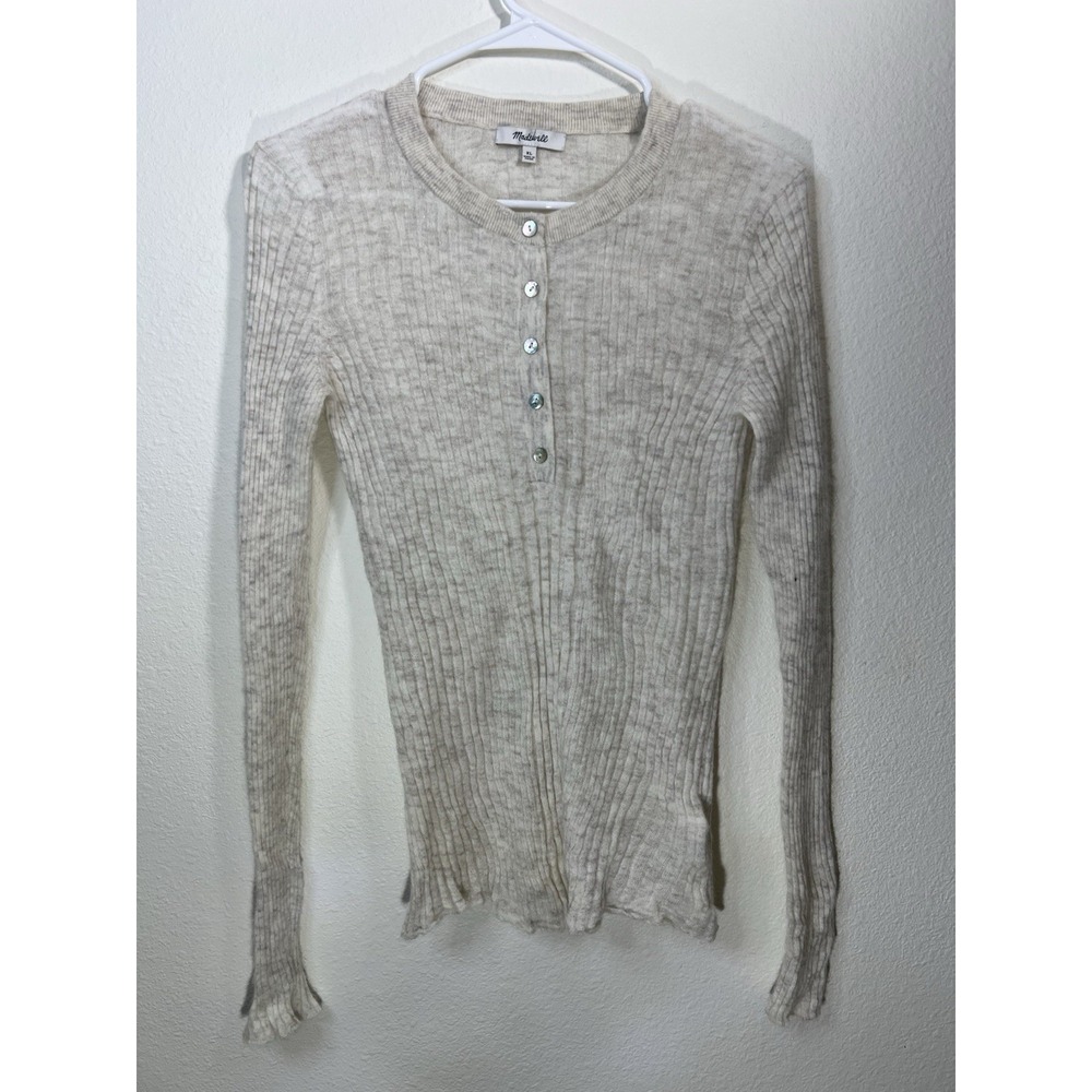 MADEWELL Alpaca Blend Ribbed Henley Sweater Sz XL Oatmeal Marl NS659 Lightweight